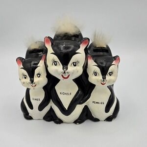 Vtg Rare Salesman Sample Coin Bank 3 Skunks Chalkware Quinco New Orleans 50s 60s